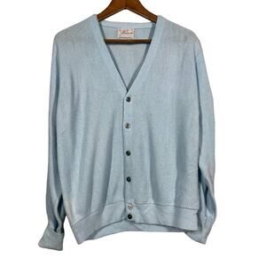 Vintage 70s Pinnacle Baby Blue Collegiate Cardigan Long Sleeve Button Front - M